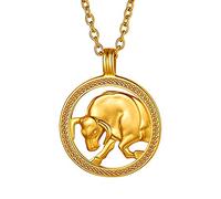 FindChic vergoldet Sternzeichen Stier Anhänger Geprägter Rundeanhänger Horoskop Schmuck mit Geschenkebox für herren männer