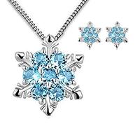 findout Damen Sterling Silber blauen Kristall Schneeflocke Halskette .für Frauen Mädchen Kinder. (f1465)