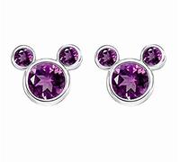 findout Damen Sterling Silber Kubikzircon Amethyst weiß rosa Kristall Mickey Mouse Ohrringe, für Mädchen Kinder. (f1758) (Purple)