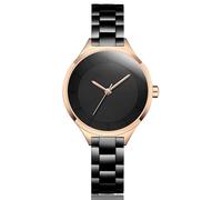 findtime Armbanduhr Damen Analoge Quarzuhr Minimalistische Runde Legierungs Bügel Damenuhr Elagant Weibliche Design Einfach Klein Klassisch Uhr für Frau Schwarz Roségold