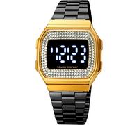 findtime Armbanduhr Damen Digital Uhr Strass Damenuhr mit Edelstahlarmband LED Touchscreen Frauen Uhr Eckig Datum Rosegold Gold Silber
