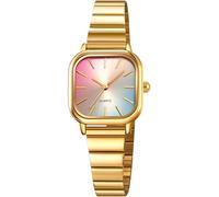 findtime Damenuhr Analog Quarz Eckig Elegant Armbanduhr Damen mit Edelstahlarmband Klein Silber Gold Uhren Damen Buntes Zifferblatt Schmuck Fraurn Uhr Armreif Rosegold