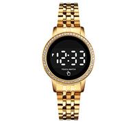 findtime Damenuhr Gold Uhr Damen Rund Klassisch Digital Quarz Uhren Edelstahl Mädchen Armbanduhren für Damenuhren LED Hintergrundbeleuchted Wasserdicht