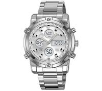 findtime Digital Analog Herrenuhr Multifunktionale Uhr Wasserdicht Armbanduhr mit Alarm Stoppuhr Datum und Woche Anzeige Luxus Männer Business Uhr Robuste Klassisch Minimalistisch Silber