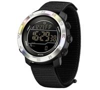 findtime Digital Sportuhr Armbanduhr Herren Schrittzähler Kalorienzähler Sportliche Herrenuhr Outdoor 5ATM Wasserdicht Beleuchtung Chronograph Stoppuhr Alarm Nylon Armband Silber Schwarz