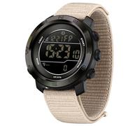 findtime Digital Sportuhr Armbanduhr Herren Schrittzähler Kalorienzähler Sportliche Herrenuhr Outdoor 5ATM Wasserdicht Beleuchtung Chronograph Stoppuhr Alarm Woche Datum Anzeige Nylon Armband Beige