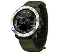 findtime Digital Sportuhr Armbanduhr Herren Schrittzähler Kalorienzähler Sportliche Herrenuhr Outdoor 5ATM Wasserdicht Beleuchtung Chronograph Stoppuhr Alarm Nylon Armband Silber Grün