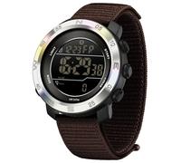 findtime Digital Sportuhr Armbanduhr Herren Schrittzähler Kalorienzähler Sportliche Herrenuhr Outdoor 5ATM Wasserdicht Beleuchtung Chronograph Stoppuhr Alarm Nylon Armband Silber Braun