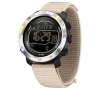 findtime Digital Sportuhr Armbanduhr Herren Schrittzähler Kalorienzähler Sportliche Herrenuhr Outdoor 5ATM Wasserdicht Beleuchtung Chronograph Stoppuhr Alarm Nylon Armband Silber Beige