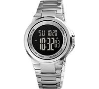 findtime Digitaluhr Herren Edelstahl Armbanduhr mit Beleuchtend Alarm Kalender Herrenuhr Stoppuhr Coutdown 12/24 Stunden Uhren für Männer Digital Elegant Elektronisch Schwarz Silber