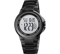 findtime Digitaluhr Herren Edelstahl Armbanduhr mit Beleuchtend Alarm Kalender Herrenuhr Stoppuhr Coutdown 12/24 Stunden Uhren für Männer Digital Elegant Elektronisch Silber Schwarz