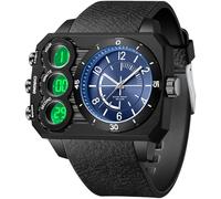 findtime Eckige Uhren Herren Digital Analog Große Armbanduhr Militär 5ATM Wasserdicht Sportuhr Herren Outdoor Tactical Watch Stoppuhr Coutdown 12/24H DREI Zeitzonen Luxus Uhr für Männer