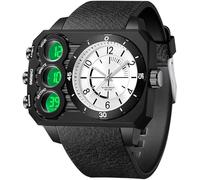 findtime Eckige Uhren Herren Digital Analog Große Armbanduhr Militär 5ATM Wasserdicht Sportuhr Herren Outdoor Tactical Watch Stoppuhr Coutdown 12/24H DREI Zeitzonen Luxus Uhr für Männer