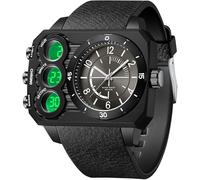findtime Eckige Uhren Herren Digital Analog Große Armbanduhr Militär 5ATM Wasserdicht Sportuhr Herren Outdoor Tactical Watch Stoppuhr Coutdown 12/24H DREI Zeitzonen Luxus Uhr für Männer