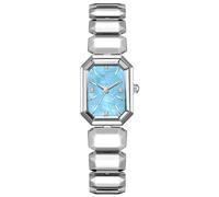 findtime Elegante Damenuhr Rechteckige Armbanduhr Damen Kleine Analoge Quarzuhr Eckig Schmall Vintage Einfach Modisch 5ATM Wasserdicht Armbanduhren für Frauen und Mädchen Silber Hellblau Blau