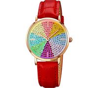 findtime Fashion Damenuhr Glitzer Strass Regenbogen Zifferblatt Luxus Analog Uhr Frauen Bunt Armbanduhren Schmuck Damen Uhren Rosegold/Weiß/Schwarz/Rot Edelstahlarmband Leder Bunte Steine