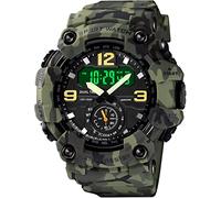 findtime Große Digitaluhr für Herren Männer Jungen, 5ATM wasserdichte Sportuhren mit 12-24H Wecker Datum Stoppuhr DREI Zeitzonen Militär Taktische Uhr, MYLLSKM1637CamoGreen