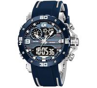 findtime Herrenuhr Militär Digitale Analoge Sportuhr Outdoor Dual Time Wasserdicht LED Beleuchtung Groß Zifferblatt Uhren für Männer mit Wecker Datum 12/24h Stoppuhr Chronograph Dunkel Blau Silber