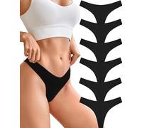 FINETOO Damen Baumwolle String Tanga Tangas Slip Damen Underwear Women Mehrpack 6 - Schwarz, Größe S, 6er Pack