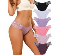 FINETOO Nahtlose Unterwäsche für Damen, frecher Bikini-Höschen, hoher Schnitt, V-Taille, Spitze, Unterwäsche, Damen, niedliche Bikini, 6 Stück, 6er-Pack - A, L