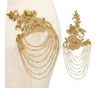 FINGERINSPIRE 1 Paar Strass Applikationen Mit Perlen Verzierung Für Kleidung Goldene Epauletten Schulterflicken Nähen von Strass Perlen Quasten Applikation Für Hochzeitskleid DIY Zubehör