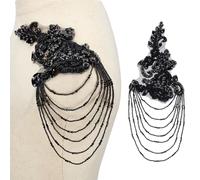FINGERINSPIRE 1 Paar Strass Applikationen Mit Perlen Verzierung Für Kleidung Schwarze Epauletten Schulterflicken Nähen von Strass Quasten Applikation Mit Perlen Für Hochzeitskleid DIY Zubehör