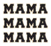 FINGERINSPIRE 12 Stück Mama Buchstaben Aufnäher Aus Chenille 2 Ausführungen Zum Aufbügeln/Aufnähen Schwarze Buchstaben Applikationen Chenille Verzierung Mit Goldrand Für DIY Kostümdekoration