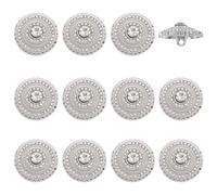 FINGERINSPIRE 12 Stück Strass Metallknöpfe 20mm Durchmesser Platinfarbene Strassknöpfe Flache Runde Strassknöpfe Zum Nähen Strass Schmuckknöpfe Aus Legierung Für DIY Dekoration