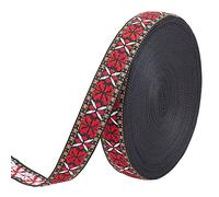 FINGERINSPIRE 18.3m 20mm Schwarz Rot Vintage Jacquard Band Floral Schmetterling Muster Gesticktes Gewebte Borte Ethnischer Stil Polyester Bänder Nähen Basteln Jacquard Borte für Verschönerung