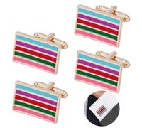 FINGERINSPIRE 2 Paar Manschettenknöpfe In Regenbogenfarben Rechteckiges Paar Kleidung Dekoration In Regenbogenfarben Bunte Streifen Legierung LGBT Regenbogen Manschettenknöpfe für Anzüge