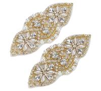 FINGERINSPIRE 2 Stück Goldene Strass Perlen Applikation 40x100mm Zum Aufnähen Und Aufbügeln Auf Kristall Aufnäher Blumen Hochzeitsgürtel Applikation Hotfix Strass Aufnäher Für Brautkleid