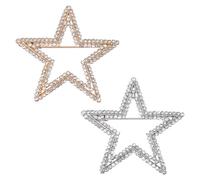 FINGERINSPIRE 2 Stück Strass Stern Brosche Anstecknadel 43x43.5mm Legierung Stern Brosche Hellgold und Platin Farben Stern Strass Reversnadel Broschen für Hochzeitskleid Festliche Feier Zeremonie