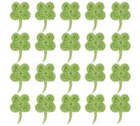 FINGERINSPIRE 20 Stück Gehäkelter Grüner Bestickter Kleeblatt Aufnäher 37x26mm Vierblättriger Kleeblatt Nähaufnäher Grüne Blätter Bestickte Aufnäher Bestickte Applikation Für Kleidung Kunsthandwerk