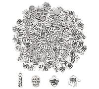 FINGERINSPIRE 200 Stück 4 Formen Legierungs Wort Charms Anhänger Handgefertigt Mit Liebes Oval/Herz/Rechteck/Handformen Schmuckherstellung Zubehör für DIY Halsketten Armbänder