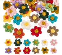 FINGERINSPIRE 36 Stück Gehäkelte Gestrickte Blumen Aufnäher Zum Aufnähen 12 Farben Wolle Feiner Faden Handgefertigt Gewebte Blumenapplikation Gehäkelte Gestrickte Puffblume Für Haare Stirnbänder Hüte