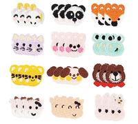 FINGERINSPIRE 36 Stück Tier Häkel Strick Hand Applikation Zum Aufnähen 12 Stile Cartoon Tierkopf Stoff Patch Kostüm (Maus/Kuh/Kaninchen/Frosch/Einhorn/Fuchs/Panda/Bär/Kuh/Hund)