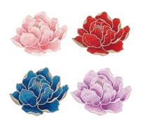FINGERINSPIRE 4 Stück Pfingstrosen Blumen Stickerei Aufnäher Rosa Rot Blau Lila Blumenmuster Zum Aufnähen Auf Stoff Applikation 12x9.5 cm Polyester Paeonia Nähflicken Blumenstickerei Aufnäher