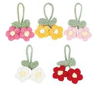 FINGERINSPIRE 5 Stück Gehäkelte Gestrickte Puffblume Häkelblume Mit Umhängeband Stricken 5 Blütenblatt Blume Mit Verstellbarem Blatt Baumwollgarn Anhänger Auto Dekoration Für Spiegel Tasche Kostüm