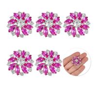 FINGERINSPIRE 6 Stück Fuchsia Silberne Blumen Strass Knöpfe Aus Legierung 26 mm Blumenstrauß Strass Knöpfe Mit 1 Löchern Und Flacher Rückseite Kristallverzierungen Schneeflocken Knopf Mit Klaue