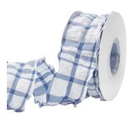 FINGERINSPIRE 9 m Chiffon Karoband 40mm Breit Stahlblau Gingham Band Aus Polyester Nähen Tartan Muster Kariert Plissee Besatz Zum Nähen von Kleidung Dekoration Kleidungszubehör