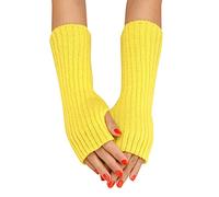 Fingerlose Handschuhe für Damen Handgelenk Warme Unisex Lange Stricken Armstulpen Halbfinger Handschuhe für Männer Frauen Handschuhe Fingerlose Fäustlinge Handwärmer Arm Wärmer (Yellow, One Size)