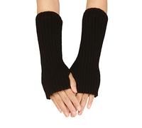 Fingerlose Handschuhe für Damen Handgelenk Warme Unisex Lange Stricken Armstulpen Halbfinger Handschuhe für Männer Frauen Handschuhe Fingerlose Fäustlinge Handwärmer Arm Wärmer (Black, One Size)