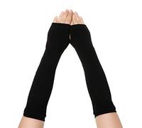 Fingerlose Handschuhe Für Frauen,1 Paar Lange Handschuhe Fingerless Cotton Classic Armband Armabdeckung Ärmel Gestreifte Weiche Handschuh Gestrickte Ellbogenhandschuhe Für Frauen Mädchen,Schwarz,