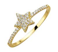 Fingerring "375 Gold mit Stern-Motiv und Zirkonia weiß" Gr. 19,5, gelb, FASCINATION BY ELLEN K., Fingerringe, Damen, 062 (19,7), Gold, Fingerring (70993153-19,5) gelb