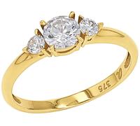 Fingerring AMOR "2037419/-20/-21/-22" Gr. 56, gold (gelbgoldfarben, kristallweiß), Fingerringe, Damen, 56, Gelbgold 375, 1,2mm, Fingerring, mit Zirkonia (synth.) (35538232-56) gelbgoldfarben, kristall