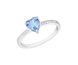 Fingerring AMOR "Aquamarine" Gr. 56, blau (silberfarben, aquamarine), Fingerringe, Damen, 56, Silber 925 (Sterlingsilber), 2mm, Fingerring, mit Zirkonia (synth.) (57847468-56) silberfarben, aquamarine