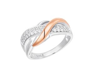 Fingerring AMOR "Twisted" Gr. 52, rosa (roségoldfarben, weiß), Fingerringe, Damen, 52, Silber 925 (Sterlingsilber), 2mm, Fingerring, mit Zirkonia (synth.) (35836269-52) roségoldfarben, weiß
