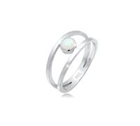 Elli, Ring Bandring Zweireihig Synthetischer Opal 925 Silber in silber, Schmuck für Damen Gr. 58 mm