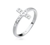 Fingerring ELLI "Blogger Kreuz Kristalle 925 Silber" Gr. 54, weiß, Fingerringe, Damen, 54mm,mit Steinen, Silber 925 (Sterlingsilber), 2mm, Fingerring (51482608-54) weiß