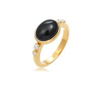 Fingerring ELLI PREMIUM "Cocktail Topas Schwarz 925 Sterling Silber vergoldet" Gr. 54, gold, Fingerringe, Damen, 54mm,mit Steinen, Silber 925 (Sterlingsilber), 2mm, Fingerring (61439821-54) gold